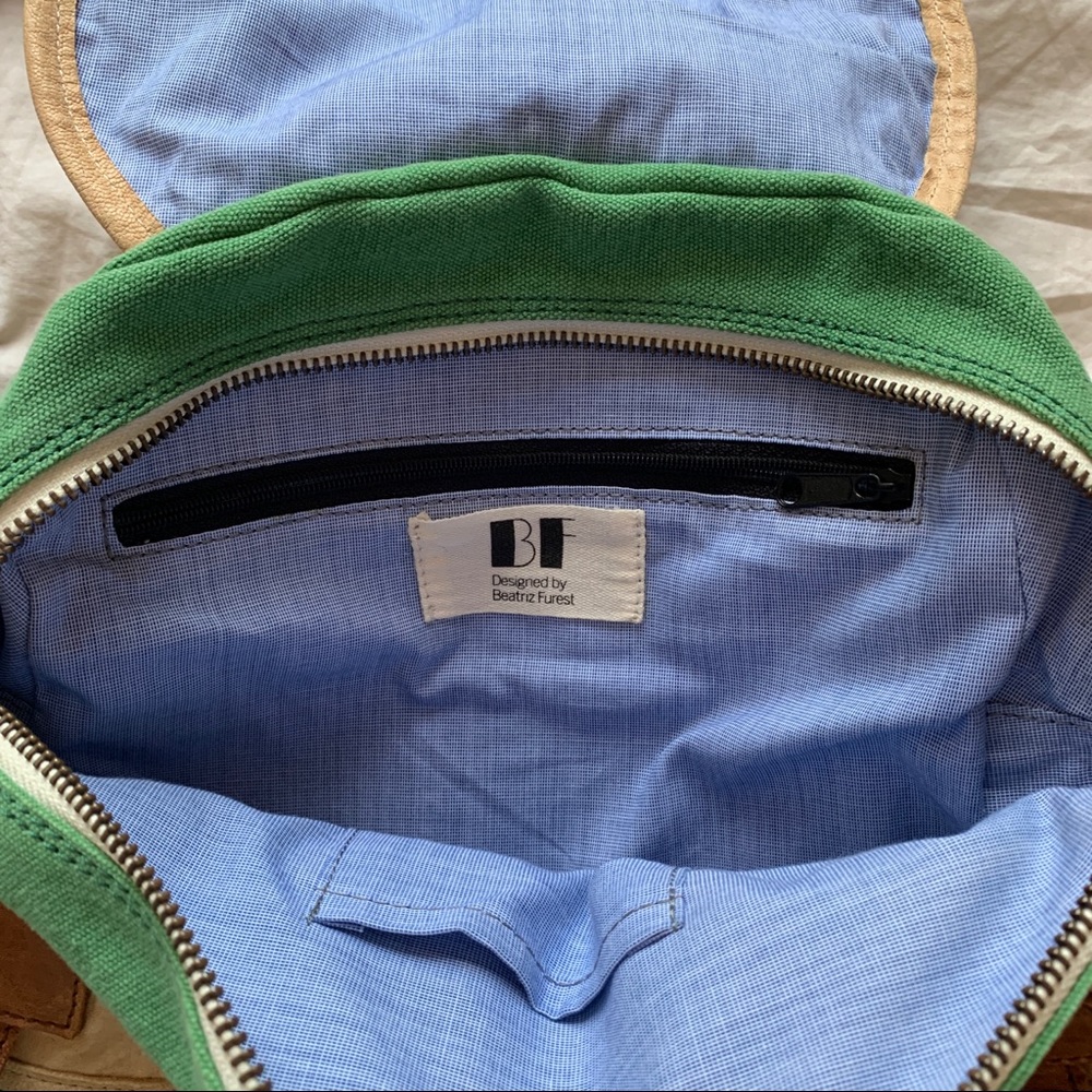 Green Cream Beige Leather Rucksack Backpack - Picture 4 of 4